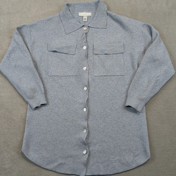 By Design Sweater Shirt Womens Large Gray Button Down Long Sleeve Tunic Shacket — photo 2